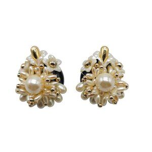 Vintage Faux Pearl Gold Floral Cluster 1980s Post Earrings